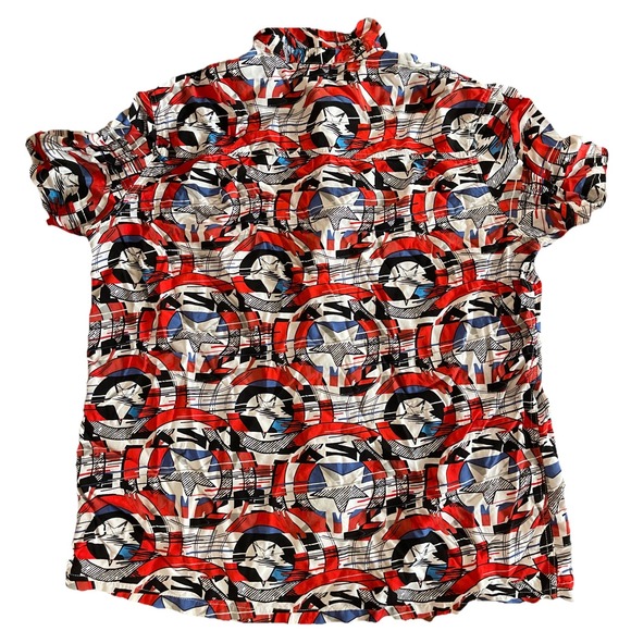 Marvel Vtg Style Captain America Shield Button Shirt Size XL Hawaiian Style Camp - Picture 5 of 6